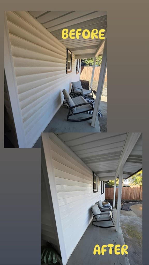 Covered patio area before and after cleaning